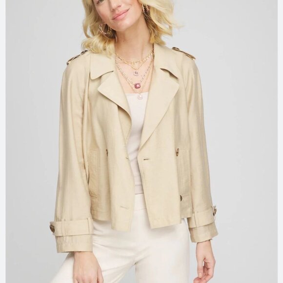nwt CHICO'S ultra soft drapey cropped double breasted trench jacket m - Picture 1 of 3